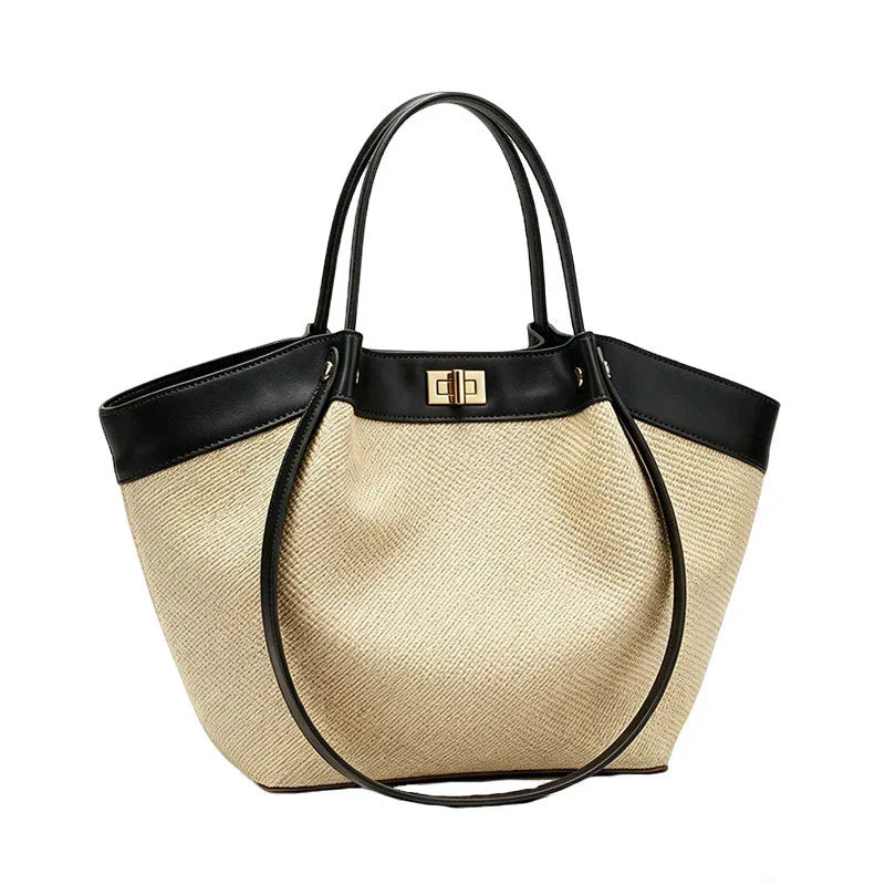 Women's woven tote bag with open top